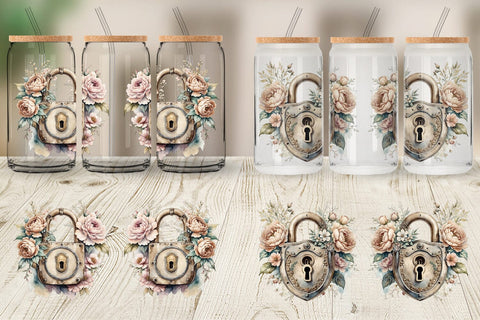 Glass Can Wrap Old Padlock Sublimation artnoy 