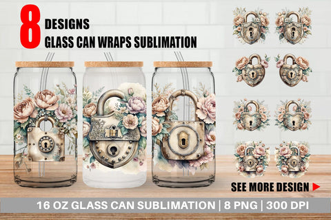 Glass Can Wrap Old Padlock Sublimation artnoy 