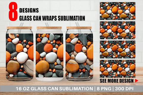 Glass Can Wrap Orange Stone Texture Sublimation artnoy 