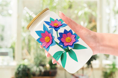 Glass Can Wrap Origami Flowers Sublimation artnoy 