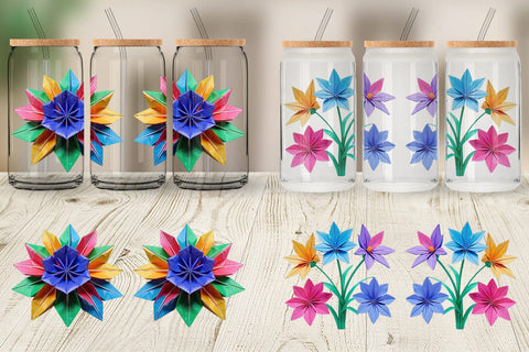 Glass Can Wrap Origami Flowers Sublimation artnoy 