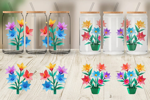 Glass Can Wrap Origami Flowers Sublimation artnoy 