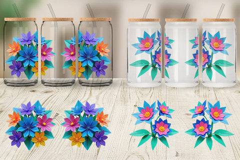 Glass Can Wrap Origami Flowers Sublimation artnoy 