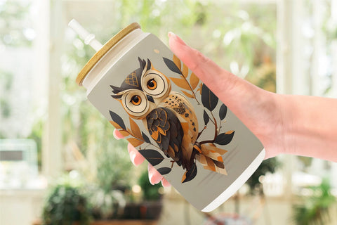 Glass Can Wrap Owl Boho Art Sublimation artnoy 