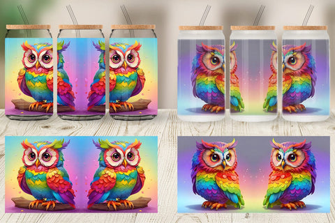 Glass Can Wrap Owl Colorful Sublimation artnoy 