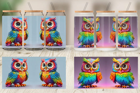 Glass Can Wrap Owl Colorful Sublimation artnoy 
