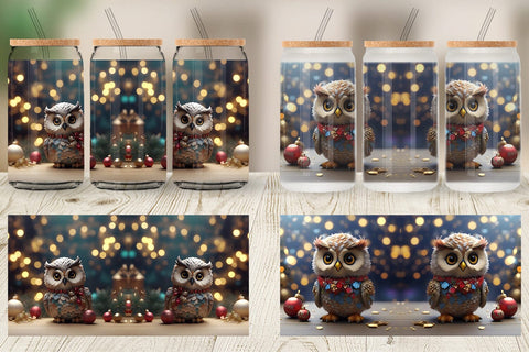 Glass Can Wrap Owl Happy New Year Sublimation artnoy 