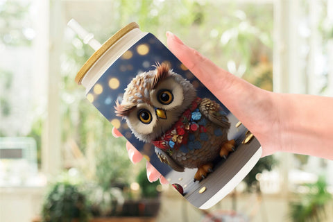 Glass Can Wrap Owl Happy New Year Sublimation artnoy 
