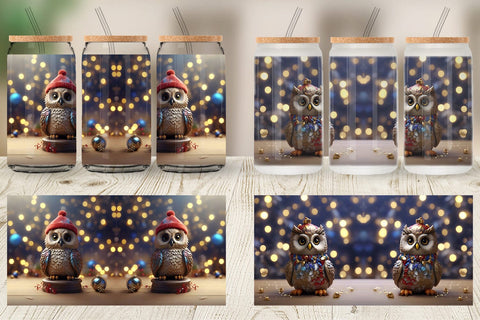 Glass Can Wrap Owl Happy New Year Sublimation artnoy 