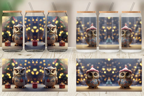 Glass Can Wrap Owl Happy New Year Sublimation artnoy 