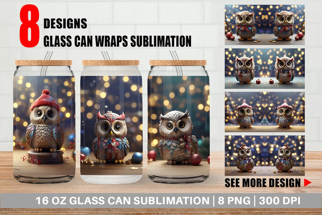 Glass Can Wrap Owl Happy New Year Sublimation artnoy 