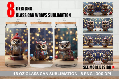 Glass Can Wrap Owl Happy New Year Sublimation artnoy 