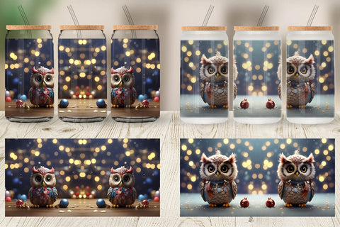 Glass Can Wrap Owl Happy New Year Sublimation artnoy 