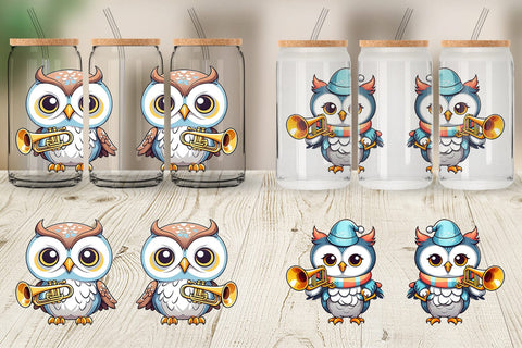 Glass Can Wrap Owl New Year Sublimation artnoy 