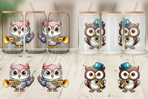 Glass Can Wrap Owl New Year Sublimation artnoy 