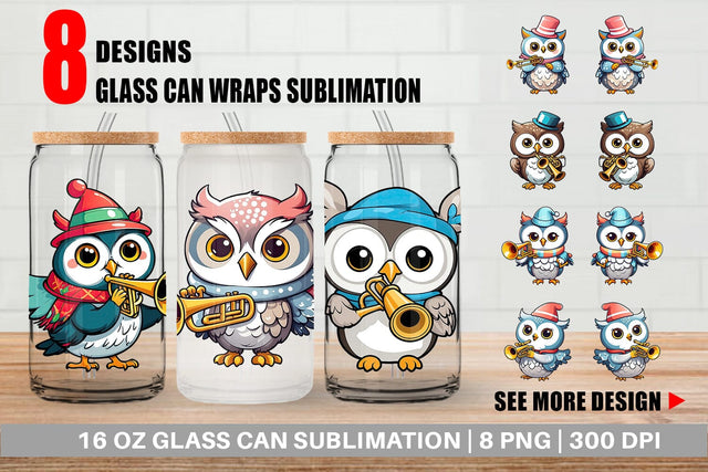 Glass Can Wrap Owl New Year Sublimation artnoy 