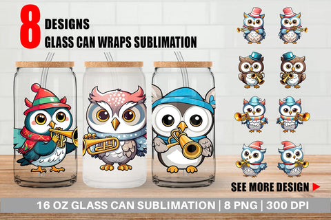 Glass Can Wrap Owl New Year Sublimation artnoy 