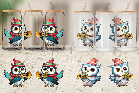 Glass Can Wrap Owl New Year Sublimation artnoy 
