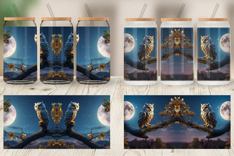 Glass Can Wrap Owl Perched Sublimation artnoy 