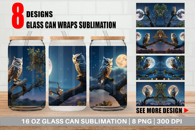 Glass Can Wrap Owl Perched Sublimation artnoy 
