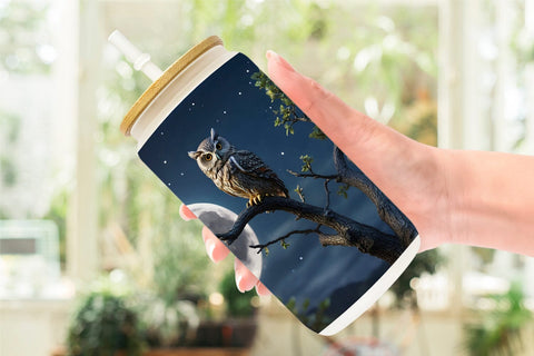 Glass Can Wrap Owl Perched Sublimation artnoy 