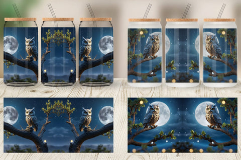 Glass Can Wrap Owl Perched Sublimation artnoy 