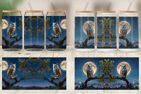 Glass Can Wrap Owl Perched Sublimation artnoy 