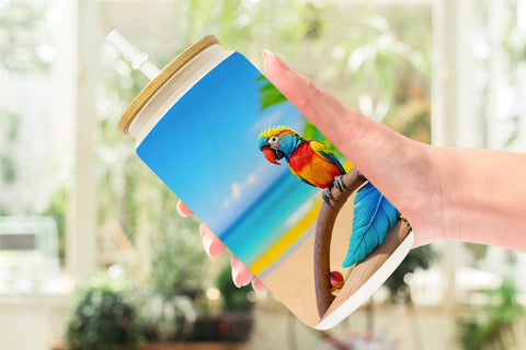 Glass Can Wrap Parrots in Beach Summer Sublimation artnoy 