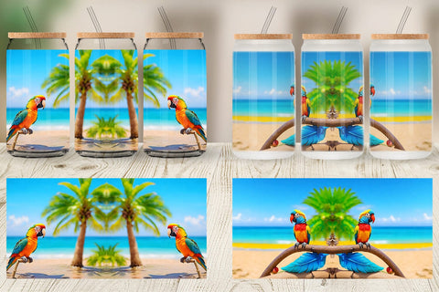 Glass Can Wrap Parrots in Beach Summer Sublimation artnoy 