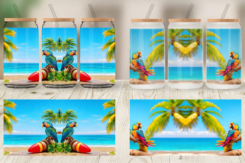 Glass Can Wrap Parrots in Beach Summer Sublimation artnoy 