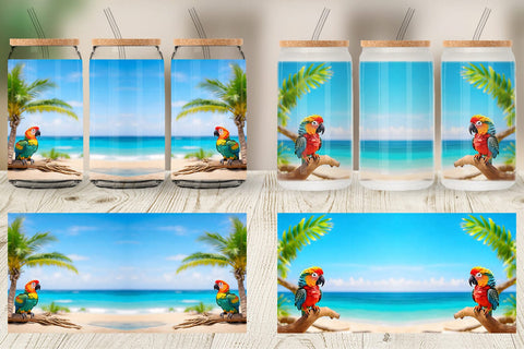 Glass Can Wrap Parrots in Beach Summer Sublimation artnoy 