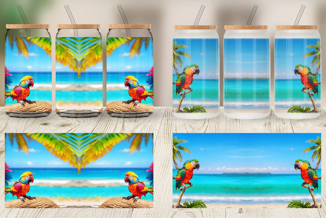Glass Can Wrap Parrots in Beach Summer Sublimation artnoy 