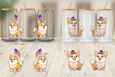 Glass Can Wrap Patriotic Corgi Sublimation artnoy 