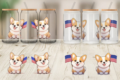 Glass Can Wrap Patriotic Corgi Sublimation artnoy 