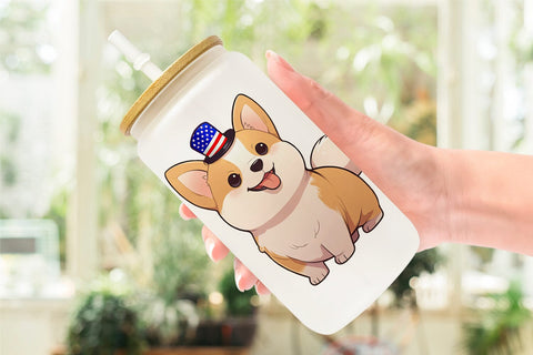 Glass Can Wrap Patriotic Corgi Sublimation artnoy 