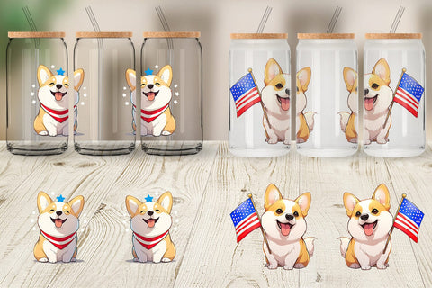 Glass Can Wrap Patriotic Corgi Sublimation artnoy 