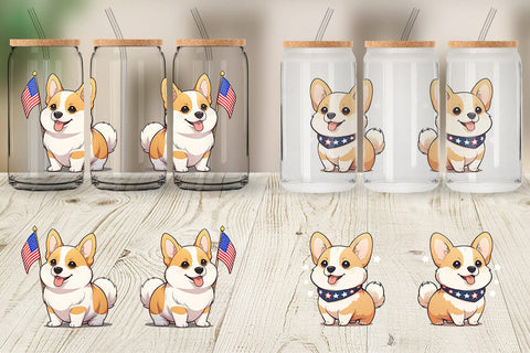 Glass Can Wrap Patriotic Corgi Sublimation artnoy 