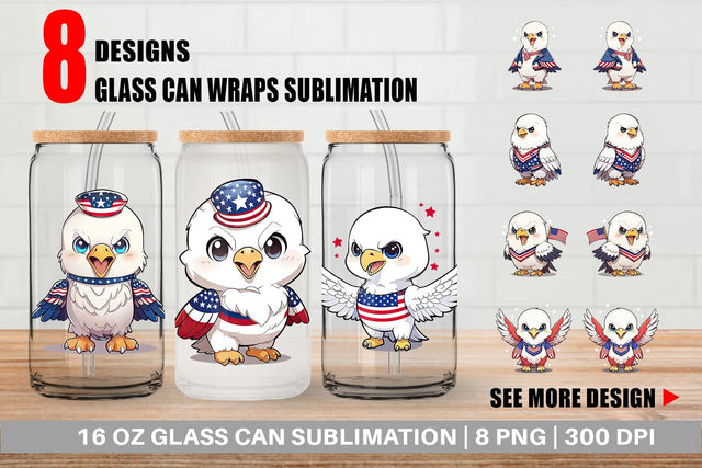 Glass Can Wrap Patriotic Eagle Sublimation artnoy 