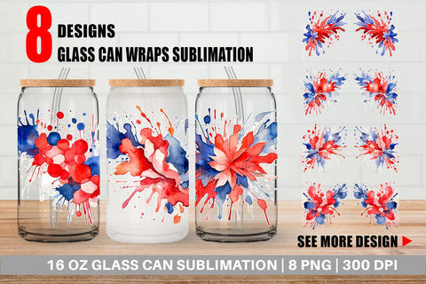 Glass Can Wrap Patriotic Splash Sublimation artnoy 