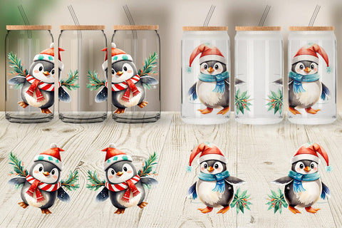 Glass Can Wrap Penguin in Santa Hat Sublimation artnoy 