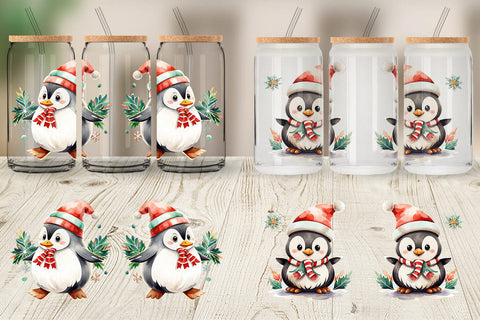 Glass Can Wrap Penguin in Santa Hat Sublimation artnoy 