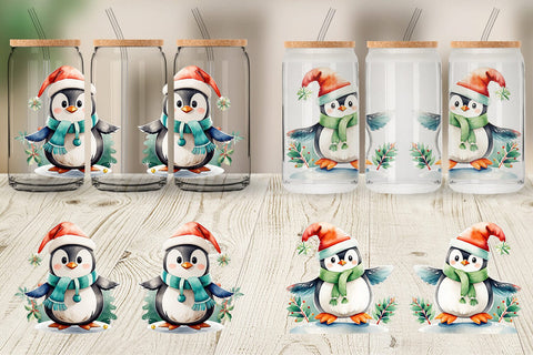 Glass Can Wrap Penguin in Santa Hat Sublimation artnoy 