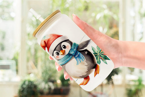 Glass Can Wrap Penguin in Santa Hat Sublimation artnoy 