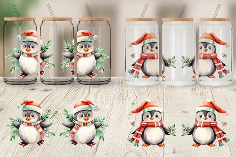 Glass Can Wrap Penguin in Santa Hat Sublimation artnoy 