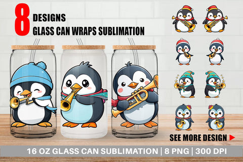 Glass Can Wrap Penguin New Year Sublimation artnoy 