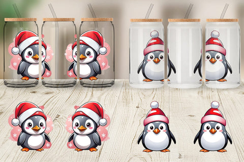 Glass Can Wrap Penguin with Santa Hat Sublimation artnoy 