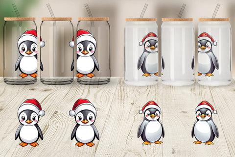 Glass Can Wrap Penguin with Santa Hat Sublimation artnoy 
