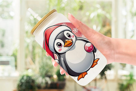Glass Can Wrap Penguin with Santa Hat Sublimation artnoy 