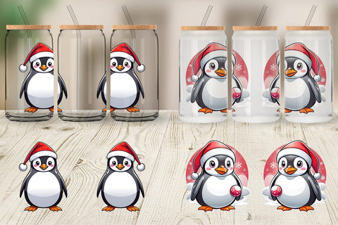 Glass Can Wrap Penguin with Santa Hat Sublimation artnoy 