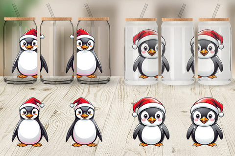 Glass Can Wrap Penguin with Santa Hat Sublimation artnoy 